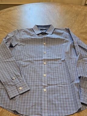New Look Men's Blue and White Check Dress Shirt